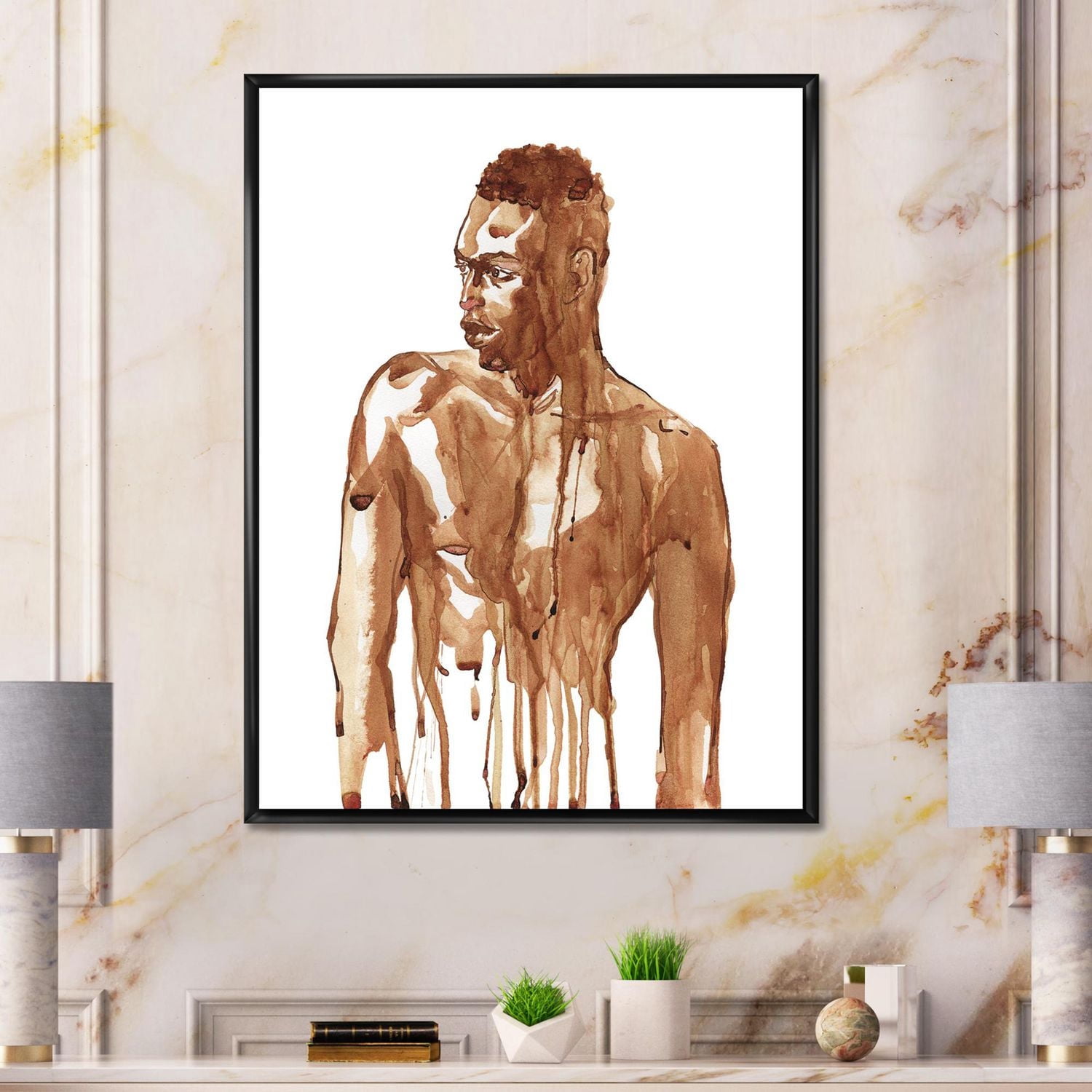Designart Portrait de bel homme africain sur blanc II ART MURAL À CADRE FLOTTÉ