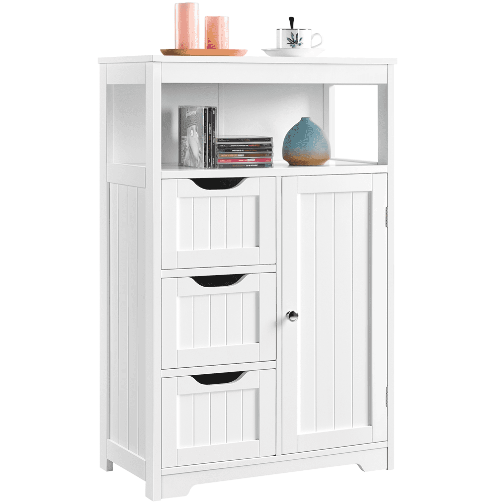 FullFurnique Bathroom Floor Cabinet MDF Wooden Storage Organizer w/ Drawers, White