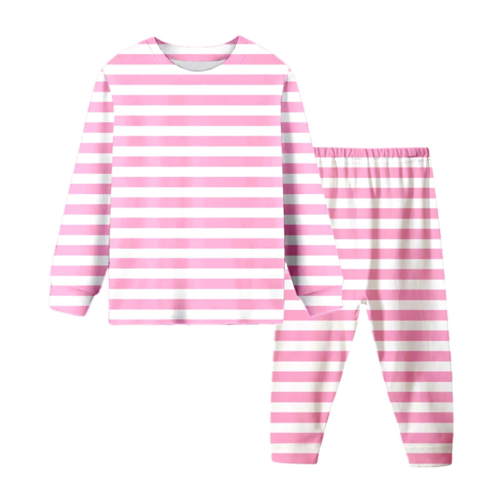 WEIYLL Ensembles de Pyjamas pour Filles Col Rond Manches Longues Rayé Pantalon Long Tissu Doux Confortable Vêtements de Nuit Enfant 2 Pcs