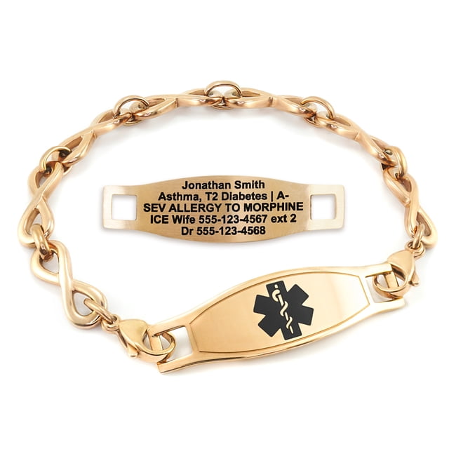 MedicEngraved Rose Gold Stainless Steel Custom Medical Alert Bracelet - 6mm Infinity Link