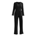 thumbnail image 4 of Womens Sweatsuits Sets Long Sleeve Crewneck Top Wide Leg Pants Two Piece Outfits Lounge Matching Set with Pockets Black M, 4 of 8
