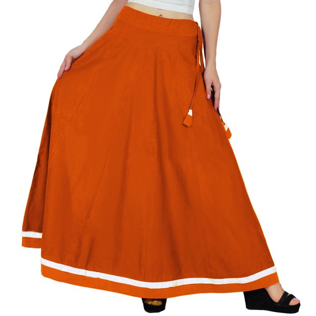 Bimba Women Long Boho Maxi Skirt Cotton Flared Skirts With Drawstring Waist