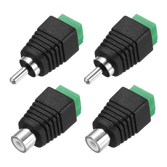 4 Pack Adaptateur Sans Soudure pour Câble RCA, Fil Audio/vidéo pour Haut-Parleur RCA Mâle Femelle, Connecteur de Borne à Vis, Noir