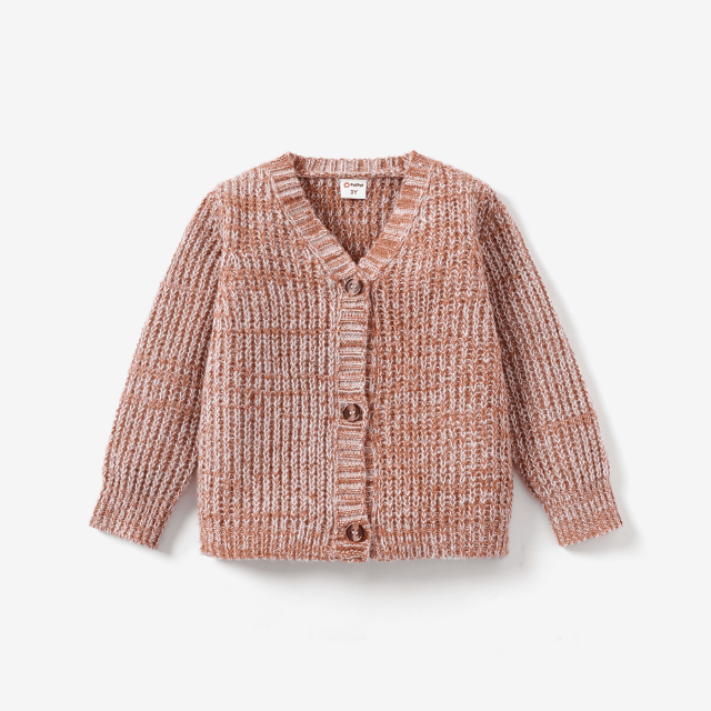 PatPat Toddler Girl Button Design Waffle Knit Sweater Cardigan Khaki Size 4-5 Years
