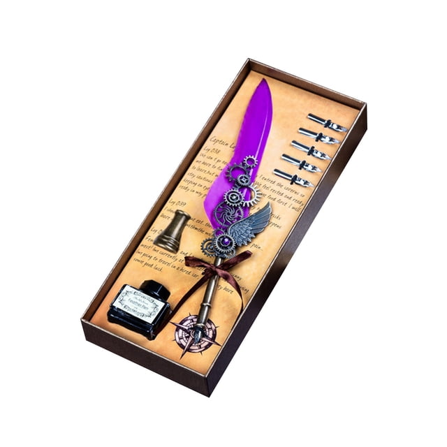Mechanical Wing Quill Dipped Water Gift Box Carved Pen With Base Holiday Birthday Gift 15ML