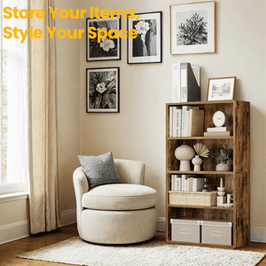 LEDREM 4-Tier Bibliothèque réglable, bibliothèque ouverte, organisateur de plateau de stockage, 22lb Capacité par plateau, pour la maison, bureau, Rustic Brown