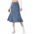 thumbnail image 4 of Unique Bargains Jupe en Denim Décontractée pour Femme Taille Haute Évasée Midi Bleu P, 4 of 6