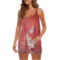 thumbnail image 1 of Femmes Été Sans Manches Mini Robe V Cou Bretelles Spaghetti Robe de Soleil Athlétique Robe Courte avec Poches, 1 of 5