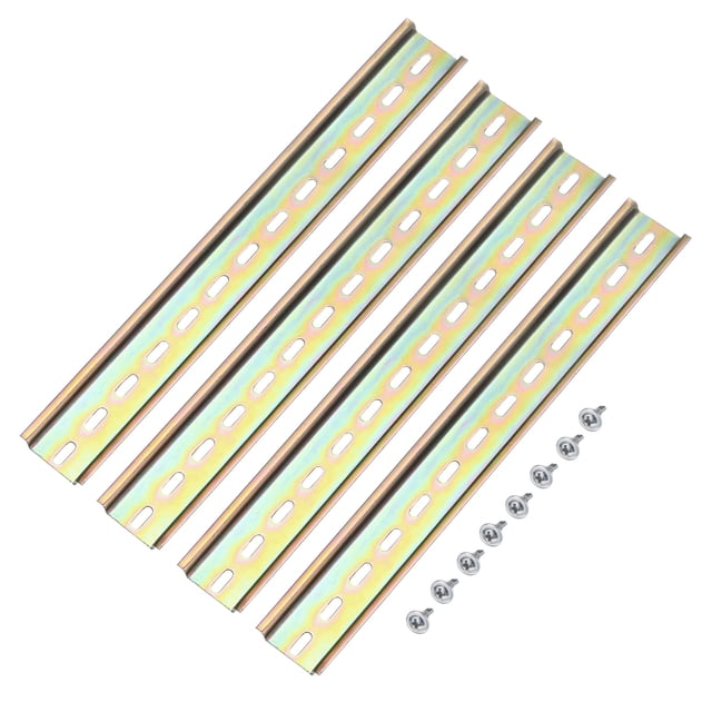 Unique Bargains DIN Rail Slotted Iron Mounting Guide 10 Inch x 1.4 Inch x 0.3 Inch Iridescent 4 Pcs