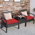 thumbnail image 2 of Costway 3PC Patio Rattan Furniture Set Table Conversation Sofa Cushioned Red, 2 of 10