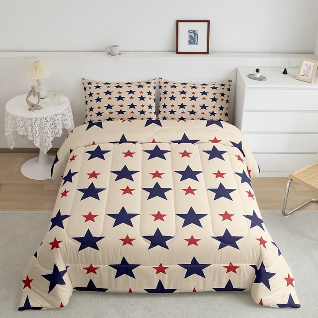 YST Cartoon Stars Down Comforter Full Size 3Pcs,Red Blue Stars Bedding Set For Adult Teens,Colorful Galaxy Stars Comforter Set,Starry Sky Pattern Quilt Set For All Season,3Pcs