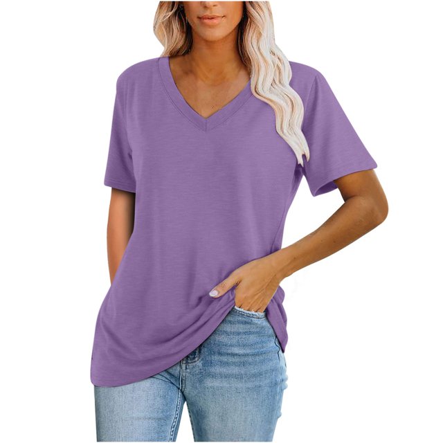 SMihono Hauts pour Femmes Été Chic Décontracté Mode Col en V Manches Courtes Blouse Ample T-Shirt pour Femmes