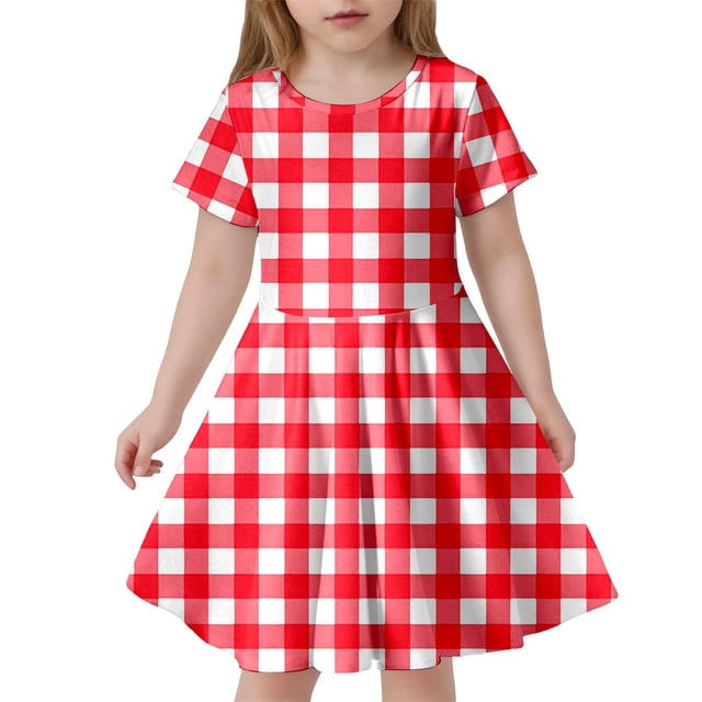 LUOGENLI Robe Mode pour Enfants à Carreaux Ajustée à Manches Courtes (6 14 Ans) Robe pour Filles Tendance 8-9 Ans