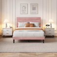 thumbnail image 4 of Towallmark Modern Upholstered Platform Bed Frame with Headboard – Full Size, Wooden Slats, Noise-Free, Underbed Storage, No Box Spring Required, Easy Assembly, full size, pink, 4 of 7