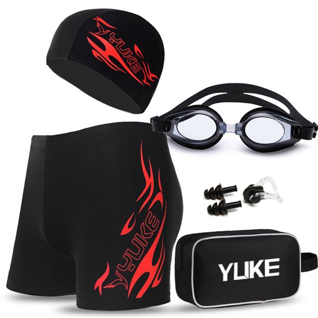 Men Swimsuit Quick Dry Fashion Multiuse Swim Suit Swim Trunks with Cap & Goggles