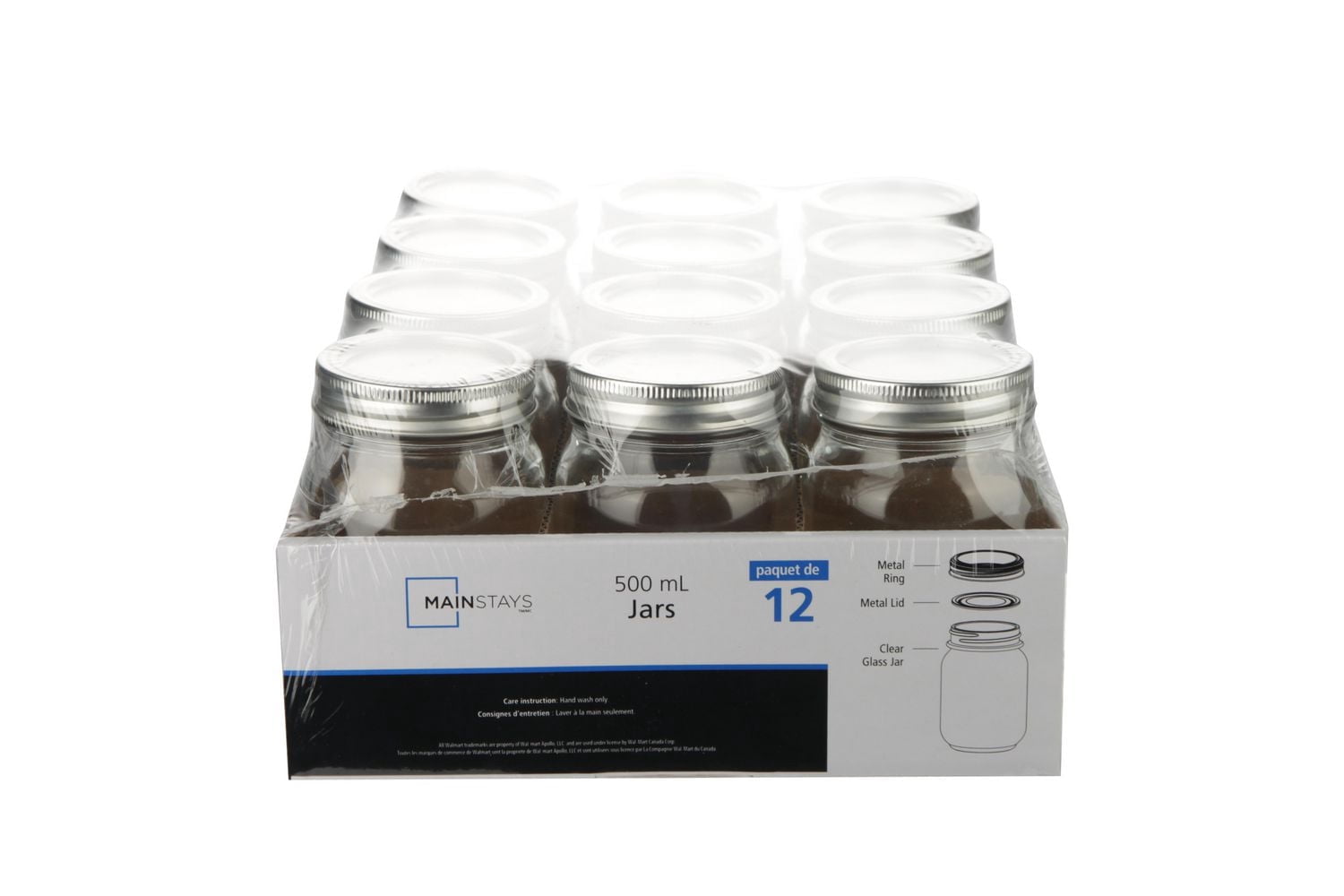 Mainstays Clear Glass Canning Jars, 500ml, 12 Piece