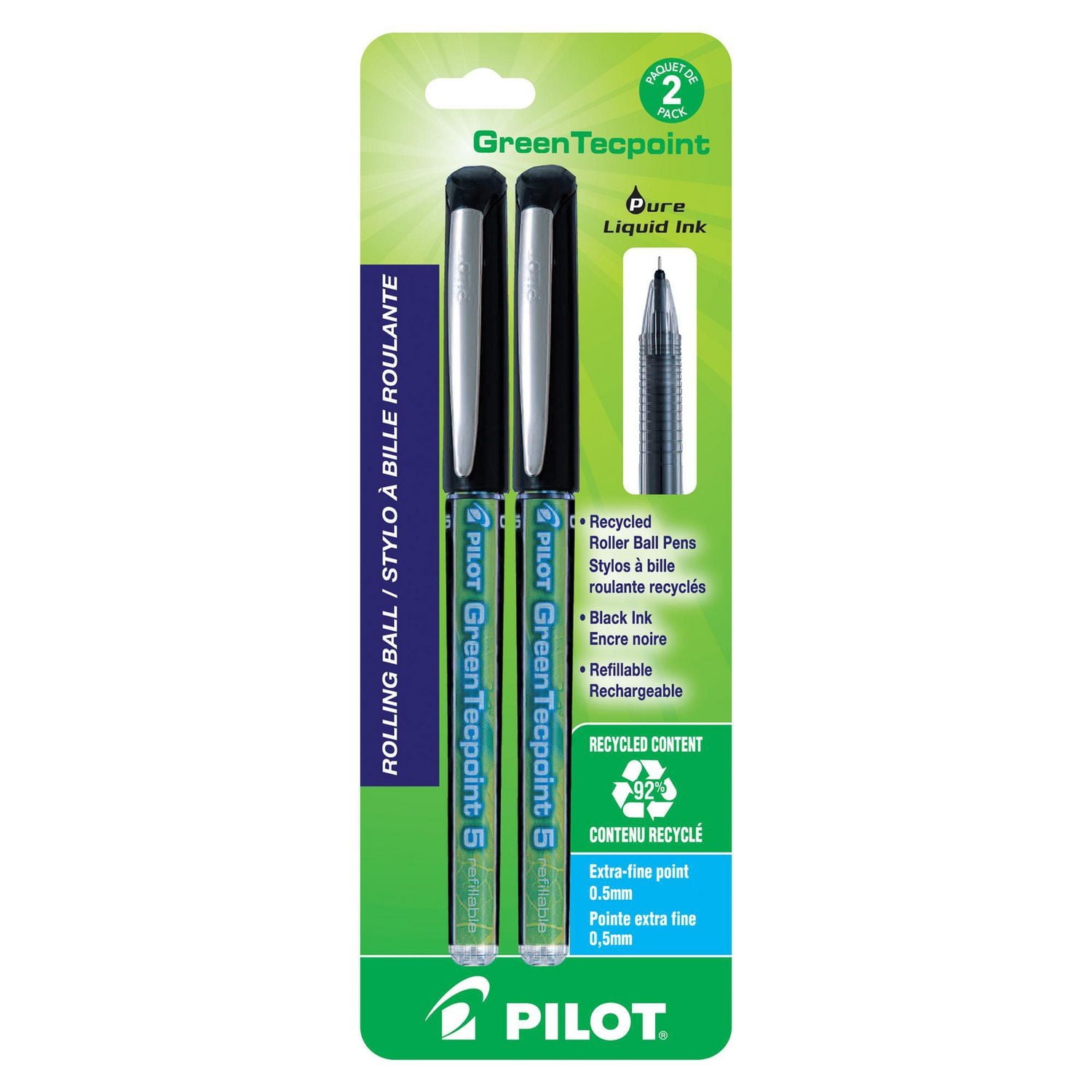 GreenTecpoint Stylos à bille roulante à encre liquide - Noirs