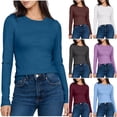 thumbnail image 1 of Yuyuzo Long Sleeve Shirts Womens Crew Neck Slim Fitted Bade Layer Tee Shirts Solid Color Comfy Fall Basic Clothes, 1 of 6