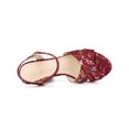 thumbnail image 4 of BLISSFUL STEP Women's Shoes Floral Pattern Platform Chunky Heel Open Toe Slingback Buckle Strap  Sandals Burgundy 6, 4 of 7