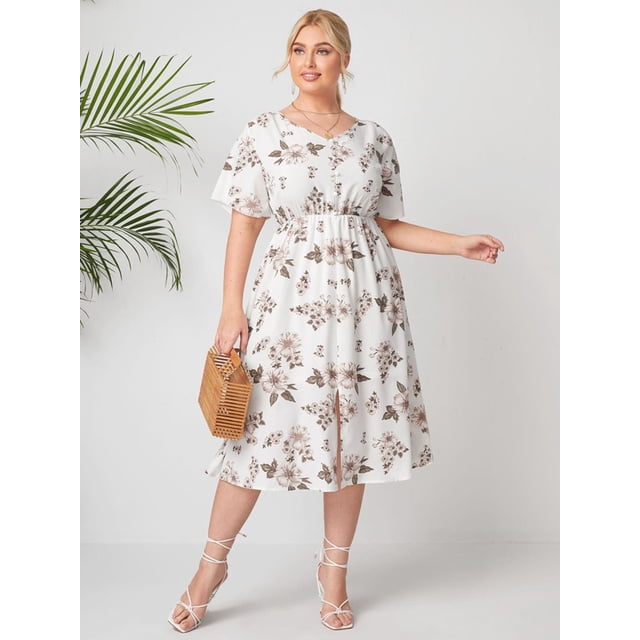 U.Vomade Women's Plus Size Dress Floral Button Dress