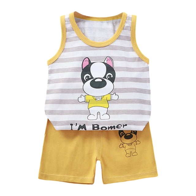 Hiiyo Little Boys Summer Outfits Cartoon Print Soft Tank Top & Shorts Set, Sizes 5-6Y