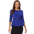 thumbnail image 1 of INSPIRE CHIC Hauts à Basque pour Femmes Manches 3/4 Enseignante Ceinturée Blouse Élégante de Travail de Bureau S Bleu, 1 of 5