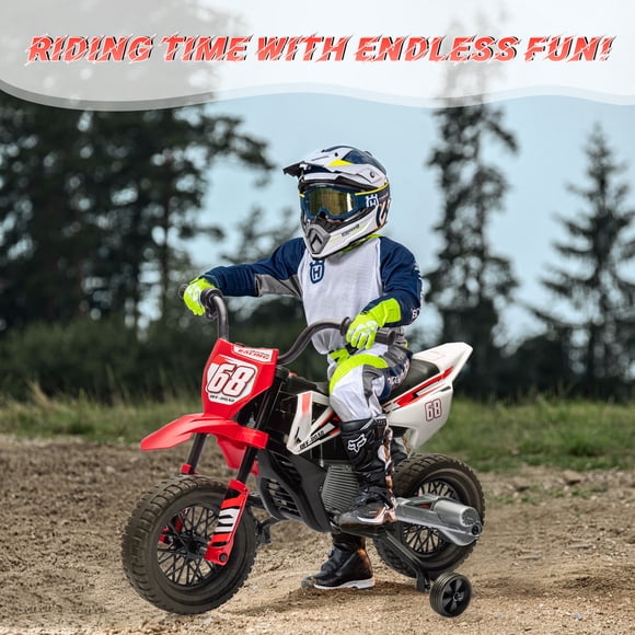 Kojooin 12V Kids Electric Dirt Bike with Training Wheels, Ride On Motorcycle with Twist Throttle, Music and 3 MPH Max Speed