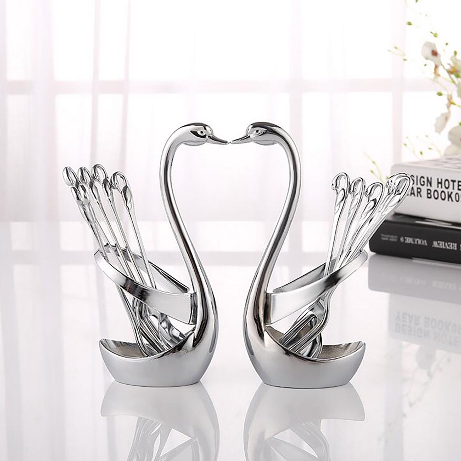 SMihono Kitchen Organizers and Storage Stainless Steel Tableware Swan Seat Fork Spoon Creative Swan Tableware Seat Kitchen Gadgets Must Have 2023