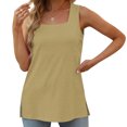 thumbnail image 2 of UPPADA Womens Débardeur à Encolure Carrée, Volanté, à Blocs de Couleur, Rayé, T-Shirt Débardeur d'Été Décontracté, Coupe Ample, Sans Manches, Chemise à Encolure Carrée, Débardeur Décontracté Fluide, Hauts de Plage, Kaki, TTTG, 2 of 6