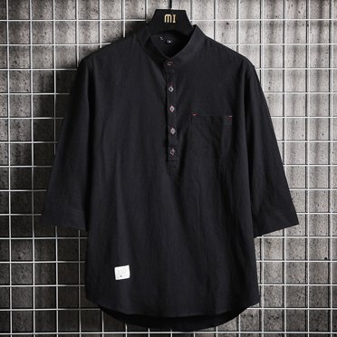 Shirts for Men, Men Casual Fashion Turn-down Collar Button Elbow Sleeve Blouse Tops Shirt