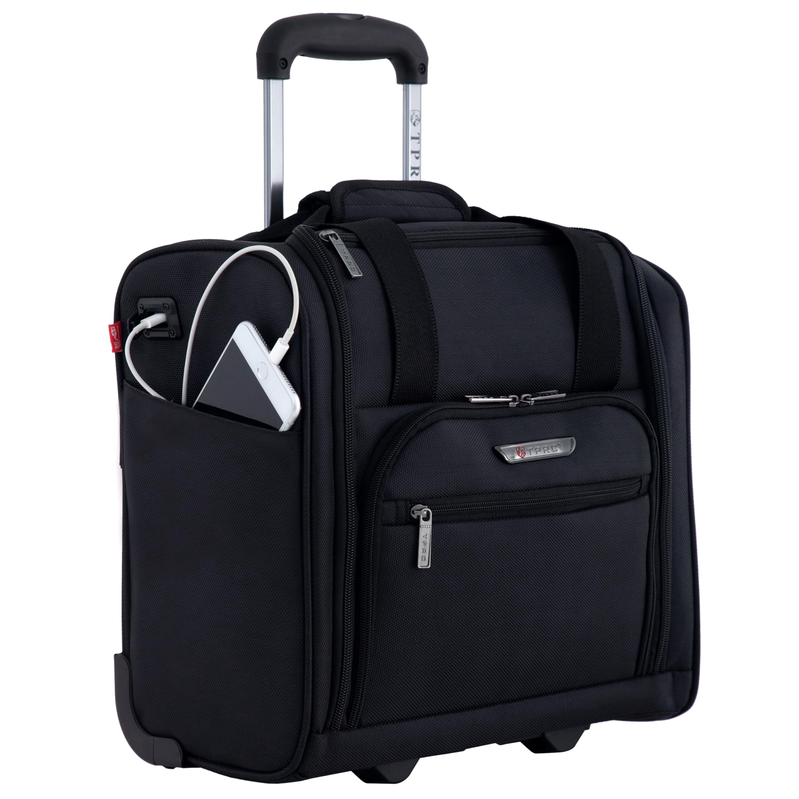TPRC Smart Under Seat Carry-On Luggage with USB Charging Port, Black, Underseater 15-Inch