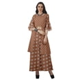 thumbnail image 3 of Moomaya Printed High Low Crop Top Kurti Palazzo Set Ethnic Indian Clothing Set For Womens, 3 of 8