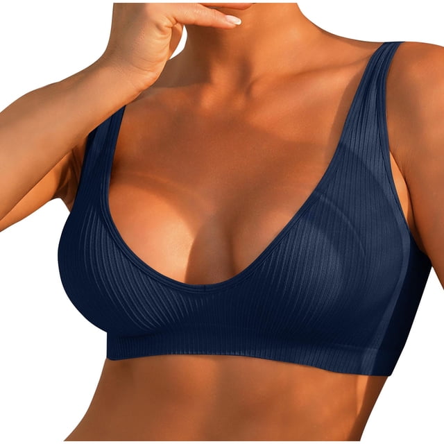 Timegard Bras for Women No Underwire Deep V Neck Comfy Lightweight Daily Bralette Solid Color Fashion