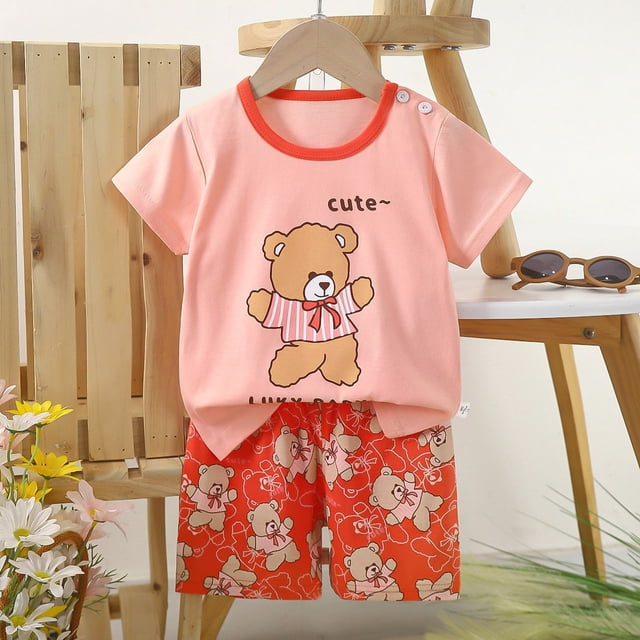 Toddler Boy Outfit Set Summer Clothes Crew Neck Cartoon Shirt Short Set 3T Pajamas Boy