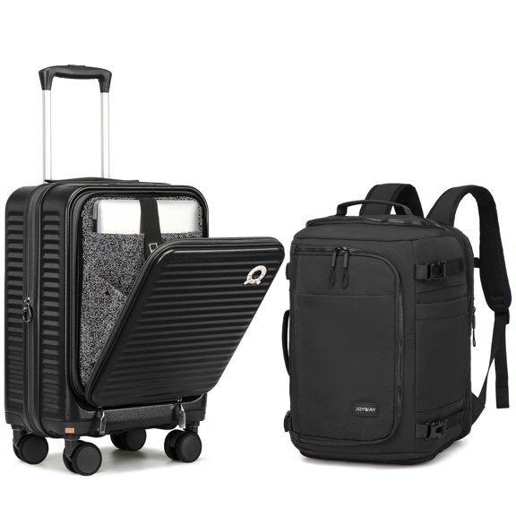 Joyway Valise Cabine Extensible de 20 Pouces à Ouverture Frontale avec Roues Pivotantes Amovibles et Sac à Dos de Voyage