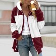 thumbnail image 1 of EGNMCR Womens Winter Fuzzy Fleece Jacket Hooded Drawstring Color Block Patchwork Cardigan Zipper Pullover Coats Outerwear with Pockets, 1 of 5