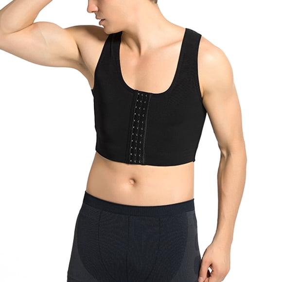 Gilet pour Hommes Soutien du Dos Couleur Unie Col en U Gaines de Poitrine Gym Bureau Sports Terrain Exercice Shapewear sous-Vêtements Noir G