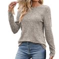 thumbnail image 1 of PEZHADA Chandails pour Femmes en Liquidation, Chandails à Enfiler pour Femmes Col Rond Rayé Mat Chandail Uni T-shirt à Manches Longues Chandails Haut Kaki, 1 of 4