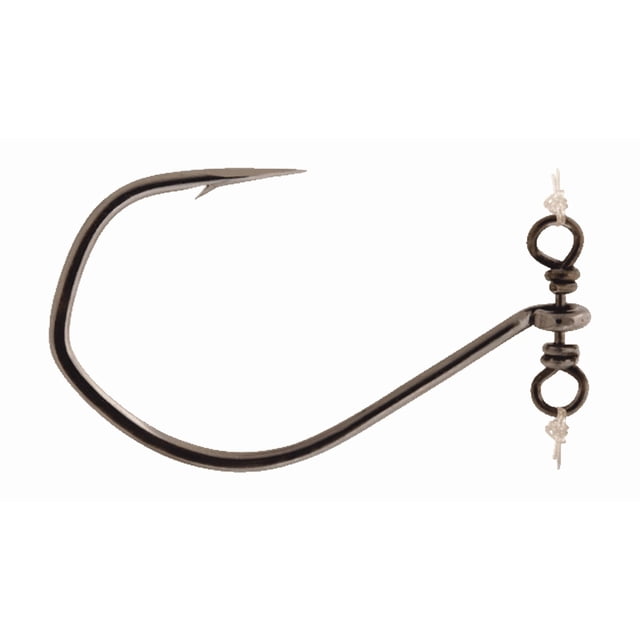 VMC Spinshot Drop Shot Black Nkl #1 fishing hook with black nickel finish, sharp curved point, and dual swivel eyelet to prevent line twisting and enable faster rigging, ideal for terminal tackle setups and drop shot fishing techniques.