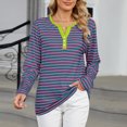 thumbnail image 2 of Timegard Hauts pour Femmes à Rayures Col en V Échancré Mi-Long Haut Automne Hiver Chic Décontracté Ample Confortable Blouse, 2 of 7