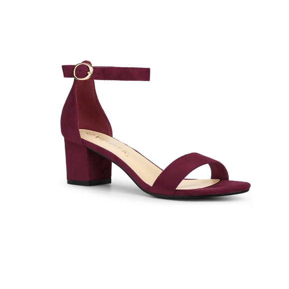 BLISSFUL STEP Women's Open Toe Ankle Strap Block Heel Sandals Burgundy 10