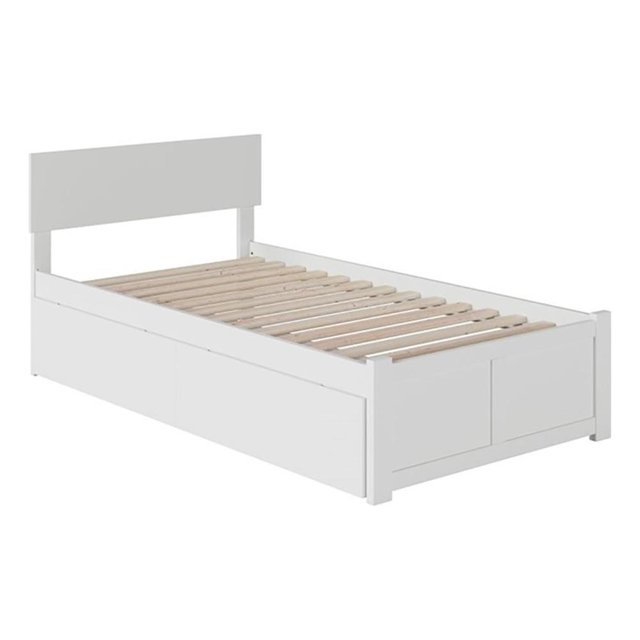 Leo & Lacey Lit Plateforme de Rangement Urbain Simple TG en Bois Massif à 2 Tiroirs, Blanc