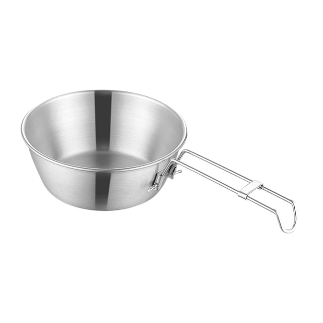 Oleegame 1PC Kitchen Utensils Set Outdoor Camping Backpackers Foldable Bowl Lightweight Stainless Steel Bowl With Handle Silver