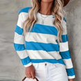 thumbnail image 2 of WEIYLL T-Shirts Chemises pour Femmes Manches Longues Rayé Col Rond à Blocs de Couleur Blouse Bleu Clair Tailles TG, 2 of 5