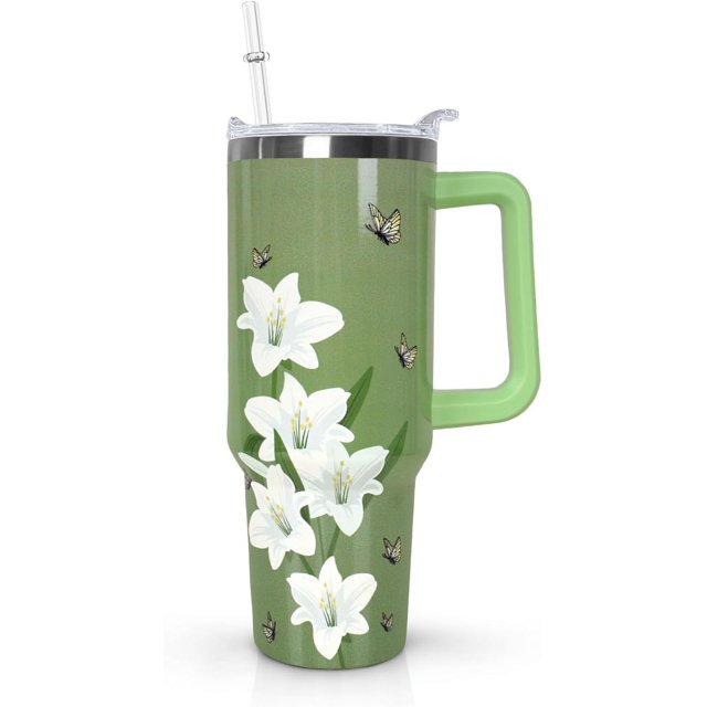 Gobelet 40 Oz avec Poignée et Paille Isolé Double Paroi en Acier Inoxydable Tasse de Voyage Boîte Cadeau Gobelet Réutilisable Tasse de Café de Voyage pour Bureau Tasse de Bière Isolée Portable pour Boissons Chaudes et Froides