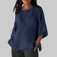 thumbnail image 2 of Hauts de Printemps pour Femmes Élégants avec Manches 3/4 et Col Rond en Chemises Unies Confortables pour Femmes Bleu TG, 2 of 4