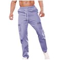 thumbnail image 2 of AherBiu Cargo Pants For Men Drawstring Elastic Waisted Straight Leg Swaetpants With Multi Pockets Casual Athletic Workout Trousers, 2 of 9
