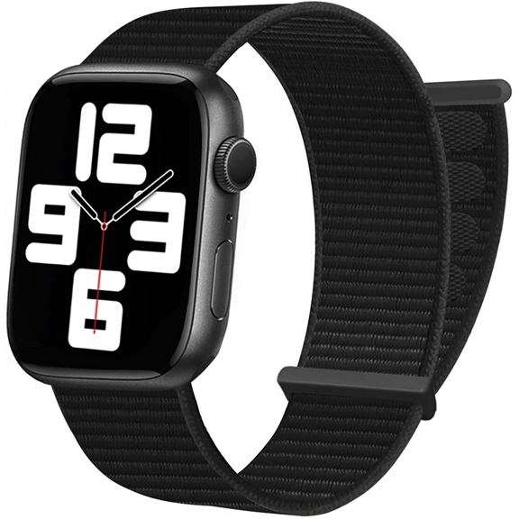 Nylon Watch Band Compatible with Apple Watch 7 Bands 44mm 41mm 45mm Replacement for iWatch Series SE/6/5/4/3/2/1, Adjustable Elastic Breathable Straps Wristband Accessories, Dark Black