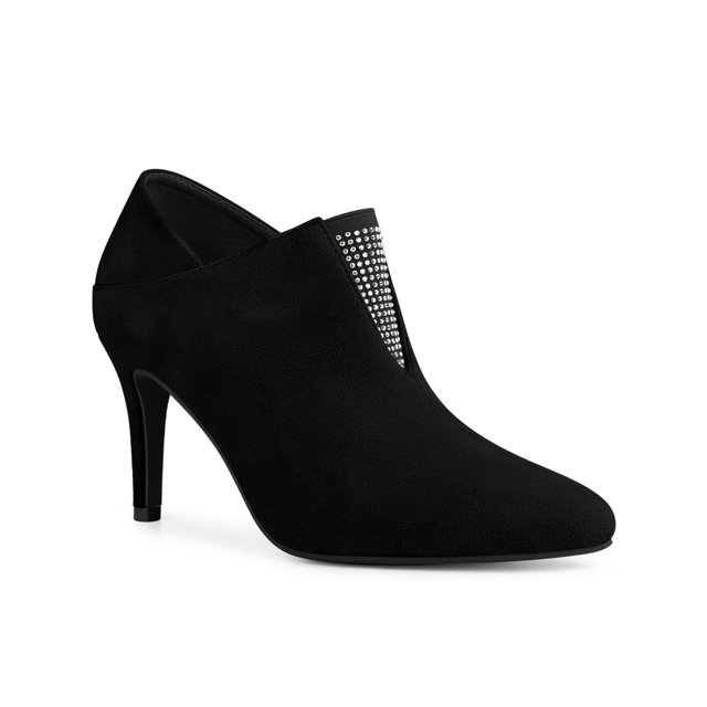 Unique Bargains Women's Rhinestone Stiletto Heel Ankle Booties Black (Size 8.5)