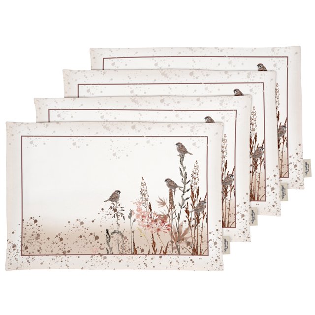 Vargottam Placemats- Placemat For Dining Table, Set Of 4- Printed & Reversible CottonNapkin-IndoorPlacematsFor Home & Kitchen Dining Table- Sparrow (Brown)
